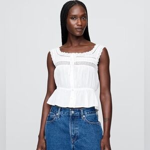 GAP Women's White Button-Down Lace Tank Top